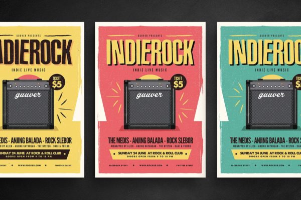 独立摇滚音乐节传单海报模板 Indie Rock Flyer