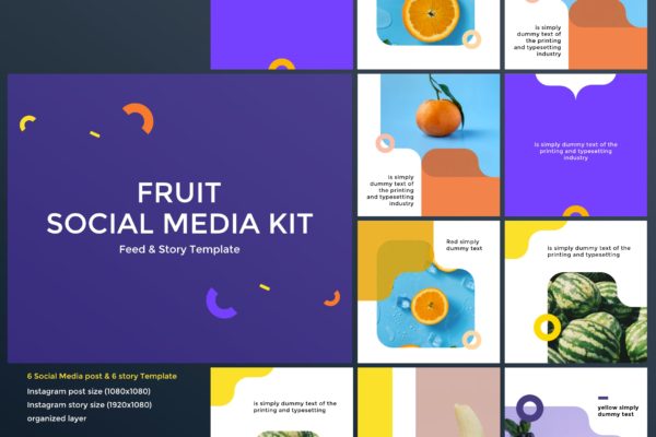 水果蔬菜主题社交媒体设计素材包 Fruit Social Media Kit
