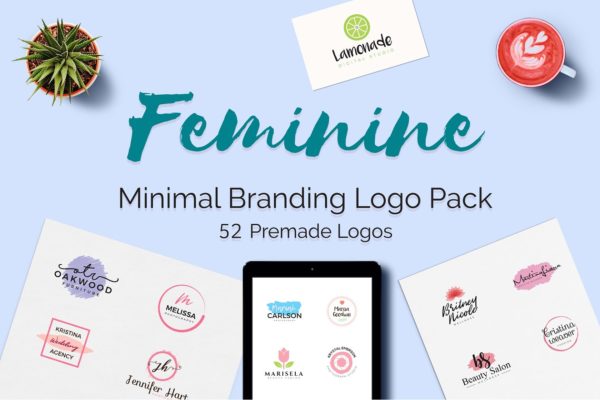 女性简约品牌Logo标志设计素材包 Feminine Minimal Branding Logo Pack