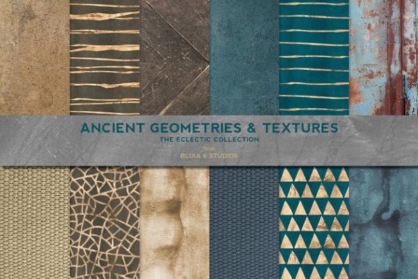 温暖金箔色调几何图案纹理 Ancient Geometric Gold &amp; Textures