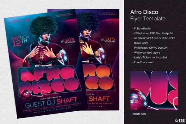 迪斯科音乐舞会派对传单模板 Afro Disco Flyer PSD