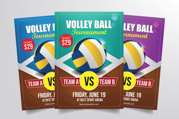 排球锦标赛体育活动赛事海报传单设计模板 Volleyball Tournament Flyer Template