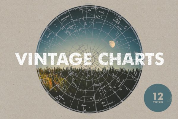 12款复古星座图航海图矢量素材 Vintage Charts