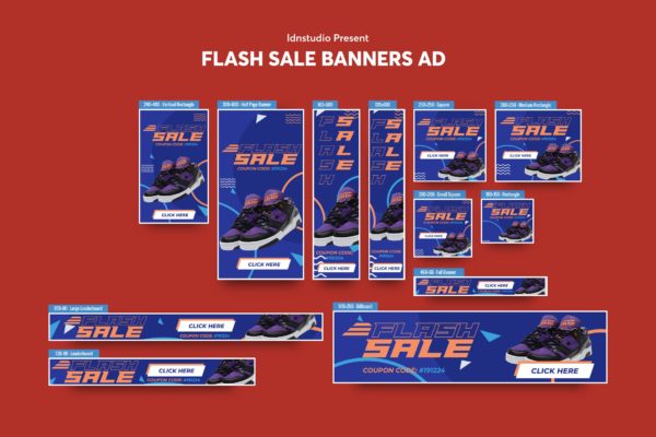 时尚产品促销网站常见尺寸广告图设计模板 Flash Sale Banners Ad