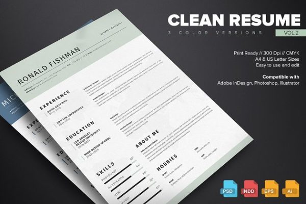 简约风格职场简历模板素材v2 Clean Resume Template Vol.2
