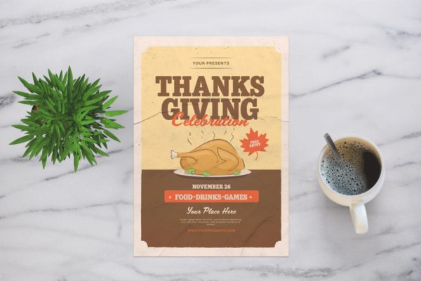 火鸡节/感恩节主题节日海报设计模板 Thanksgiving Celebration Flyer