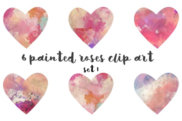 彩绘心形剪贴画集 Painted hearts clipart set 1