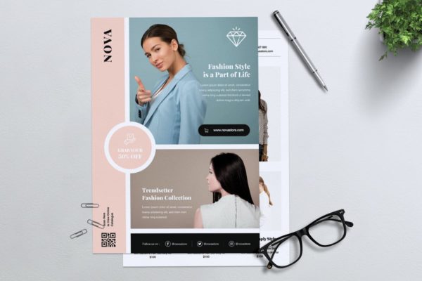 极简主义时尚行业品牌宣传传单设计模板 NOVA Minimal Fashion Flyer