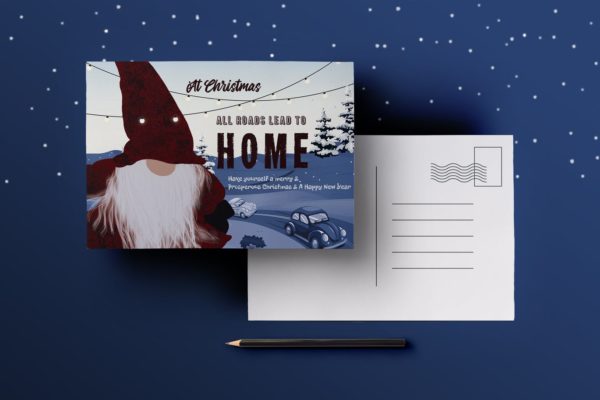 回家主题圣诞明信片设计模板 Homecoming Christmas Postcard