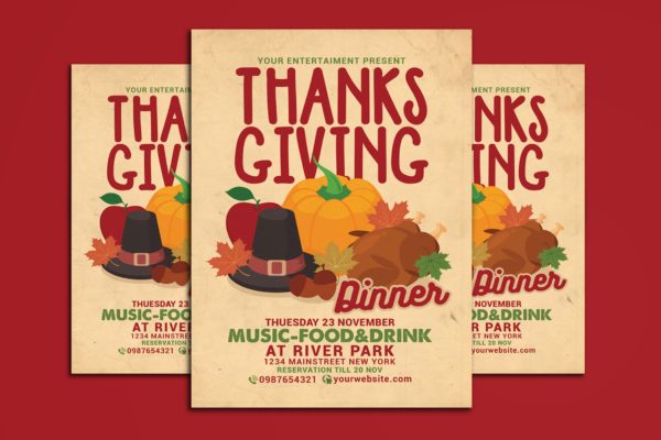 感恩节庆祝晚餐活动海报传单设计模板 Thanksgiving Dinner Celebration Flyer
