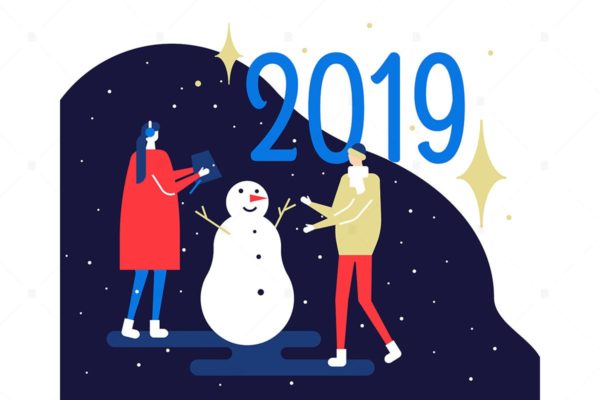 2019新年主题扁平化矢量插画3 Happy New Year 2019 &#8211; flat design illustration