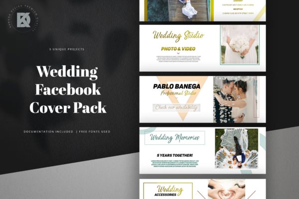 婚礼婚宴活动邀请Facebook封面设计模板16图库精选 Wedding Facebook Cover Kit
