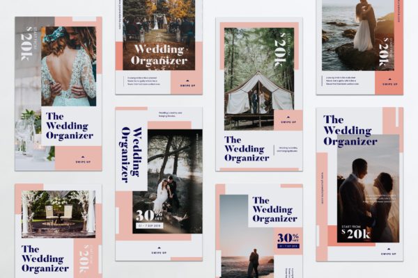 婚礼策划/婚庆公司Instagram社交平台品牌故事PSD&amp;AI模板素材天下精选 Wedding Organizer Instagram Stories PSD &amp; 