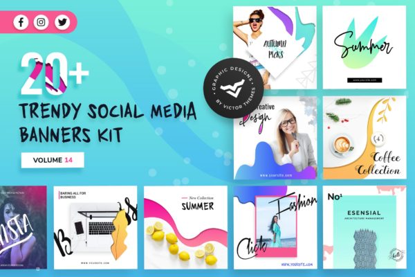 社交媒体3D立体特效广告设计XIV Social Media Banners Kit Volume XIV