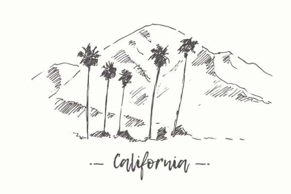 钢笔素描加利福尼亚山脉景观 Set of California landscapes