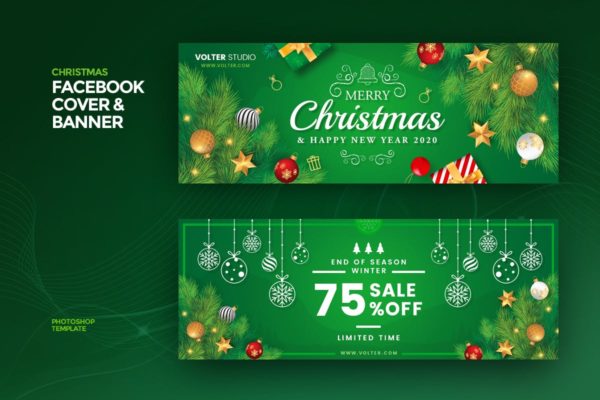 圣诞节季末促销活动Facebook封面/Banner广告设计模板16图库精选 Christmas Facebook Cover &amp; Banner