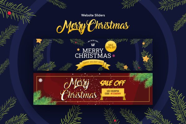 圣诞节焦点图广告Banner设计模板 Merry Christmas Sliders
