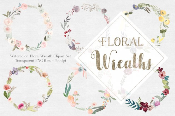 水彩花环插画集 Watercolor Floral Wreaths Vol.1