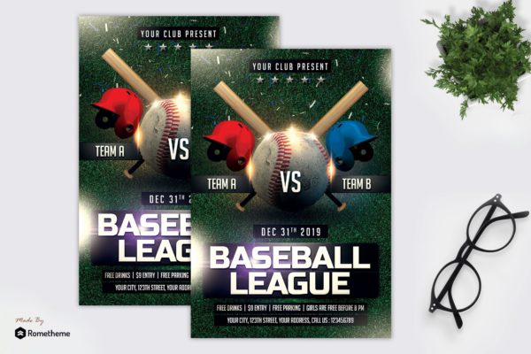 棒球赛事宣传单设计模板 BaseBall &#8211; Flyer MR