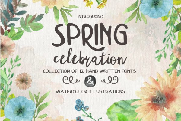 春季设计素材大合集[字体包/水彩插画素材] Spring Celebration