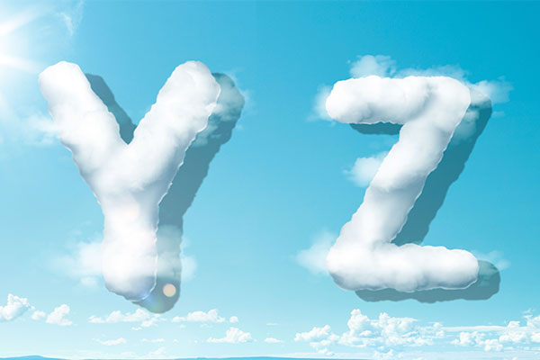 字母“YZ”蓝天背景白云英文艺术字体素材天下精选PSD素材