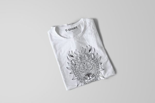 狮子-曼陀罗花手绘T恤印花图案设计矢量插画素材中国精选素材 Lion Mandala T-shirt Design Vector Illustration
