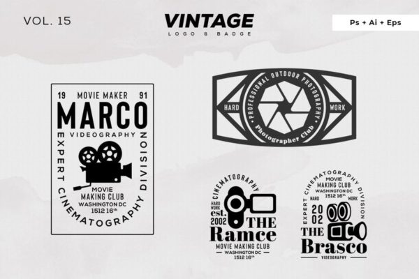 欧美复古设计风格品牌普贤居精选LOGO商标模板v15 Vintage Logo &amp; Badge Vol. 15