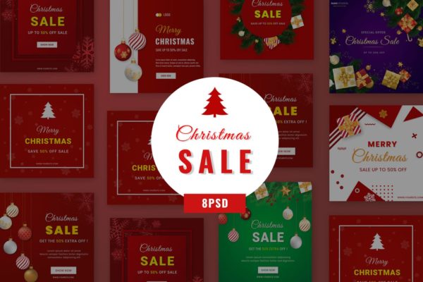 圣诞节社交媒体平台促销广告Banner设计模板 Christmas Sale Social Media Banner B18