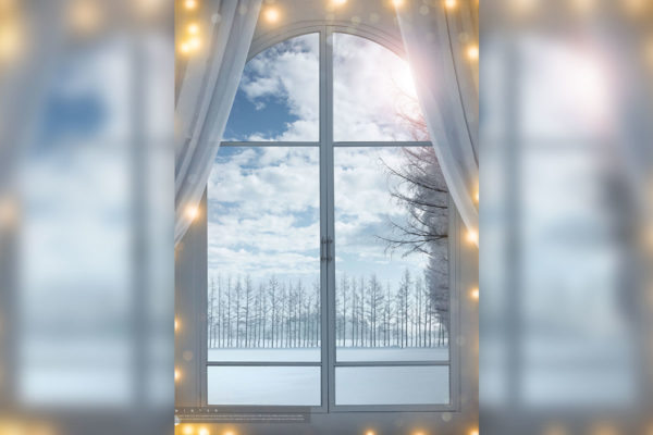 冬天窗外美丽雪景背景图片psd素材