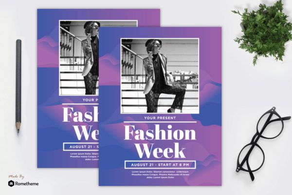 时装周活动海报传单设计模板v1 Fashion Week Flyer vol. 01 MR
