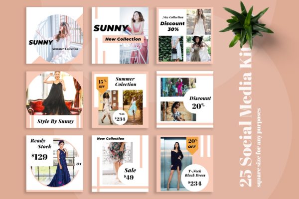 时尚服装社交促销广告设计模板16设计网精选 Sunny Social Media Kit