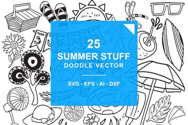 夏季主题涂鸦手绘矢量图案素材 Summer Stuff Doodle Vector