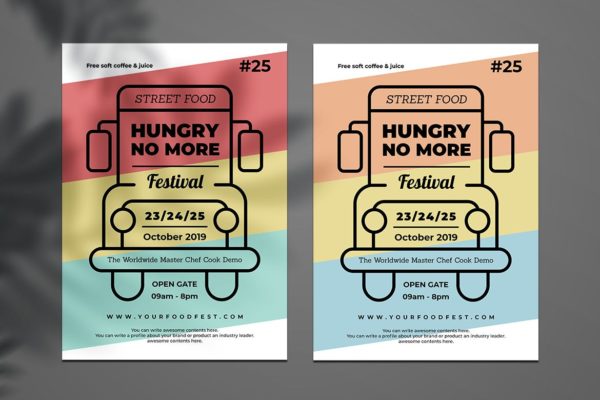 快餐卡美食节复古广告海报设计模板 Food Truck Flyer Retro