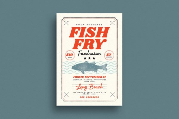 现钓煎鱼美食活动传单海报模板 Fish Fry Flyer