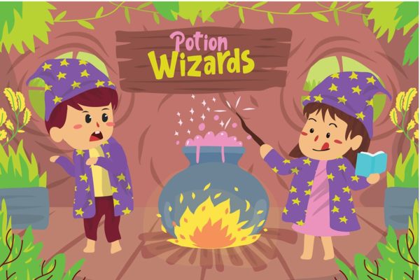 儿童/药水/巫师童话故事矢量插画 Potion Wizards kids &#8211; Vector Illustration
