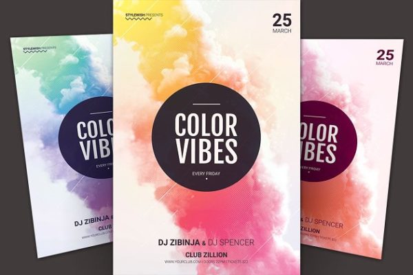 烟雾缭绕DJ音乐派对海报传单模板 Color Vibes Flyer Template