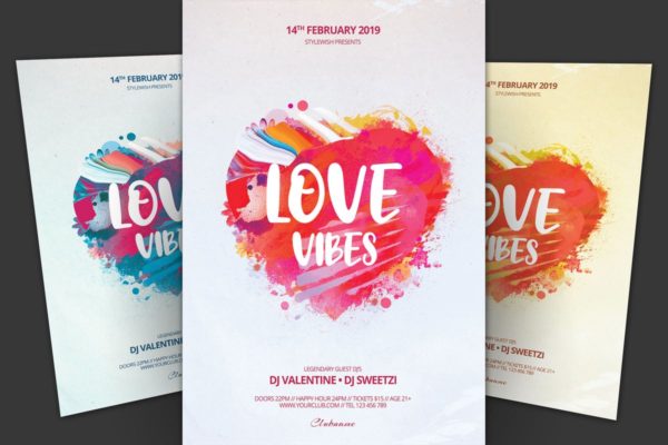 爱的旋律浪漫节日传单设计模板 Love Vibes Flyer