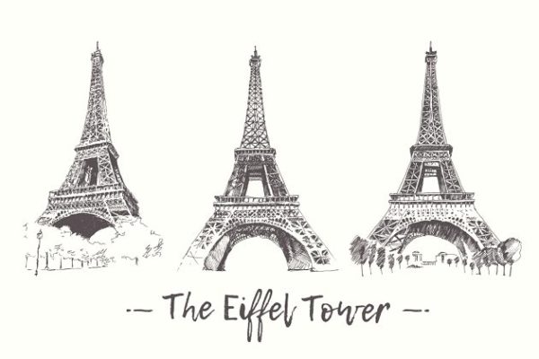 巴黎埃菲尔铁塔素描矢量图形 The Eiffel Tower, Paris