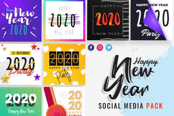 2020新年主题社交媒体贴图设计模板16素材网精选 New Year Social Media Post Templates