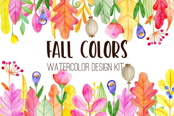 水彩手绘秋天花卉图案PNG素材 Fall Colors Watercolor Design Kit