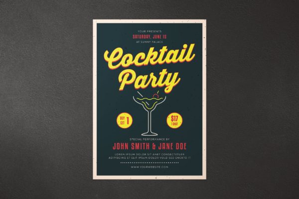 鸡尾酒会派对活动海报设计模板 Cocktail Party Flyer