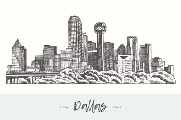 美国达拉斯城市天际线城市轮廓线矢量图形 Dallas skyline, USA