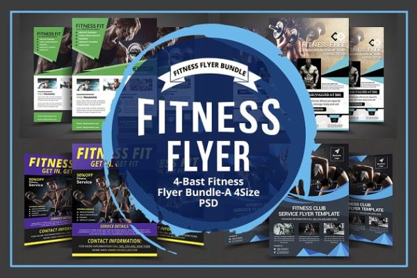 健身房俱乐部宣传海报设计模板 Body Fitness Gym Flyer Bundle