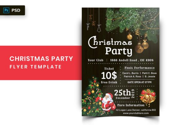 圣诞节主题派对邀请海报传单模板v2 Christmas Party Flyer-02