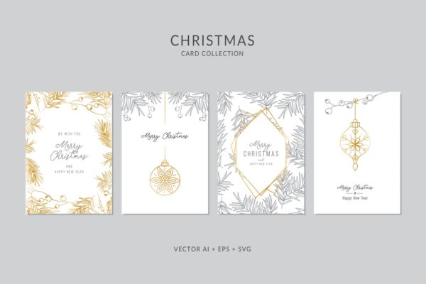 圣诞元素装饰艺术圣诞节贺卡矢量设计模板集v1 Christmas Greeting Card Vector Set
