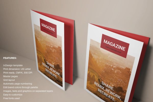 红色封面杂志版式设计模板 Red Magazine