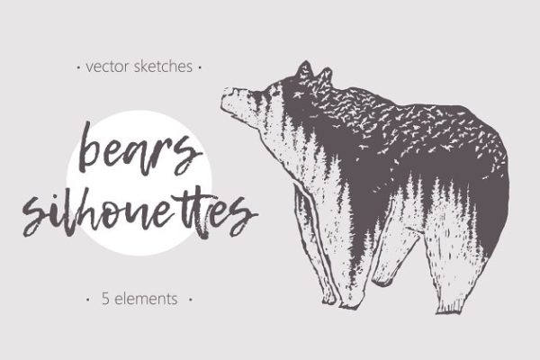 野生熊素描剪贴画 Concept illustrations of wild bears