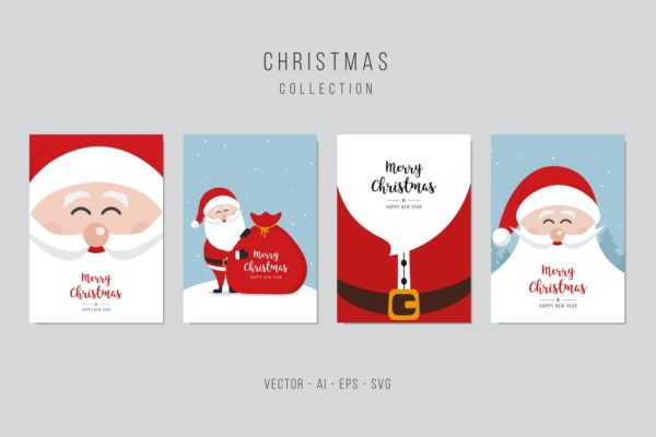 圣诞老人圣诞节贺卡矢量设计模板v3 Christmas Santa Claus Vector Card Set. vol.3