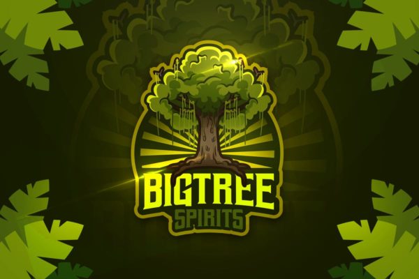 绿色大树电子竞技吉祥物队徽Logo标志设计模板 Bigtree Spirits &#8211; Mascot &amp; Esport Logo