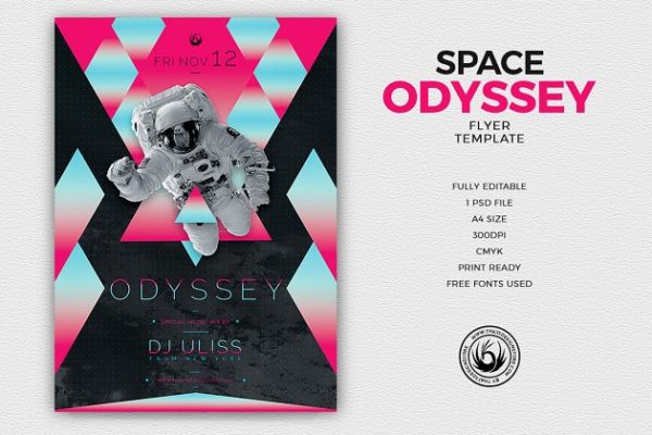 太空旅行主题传单PSD模板 Odyssey Flyer PSD